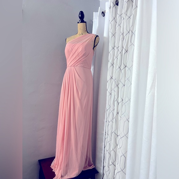 DAVID’S BRIDAL LONG CHIFFON ASYMMETRIC NECKLINE GREEK ROMAN TOGA DRESS SIZE 14 - Picture 2 of 12